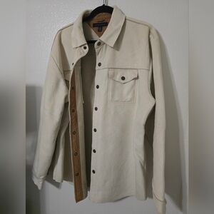 Tommy Hilfiger Jacket Mens XL Beige Faux Suede Sherpa Fleece Lined Snap Coat